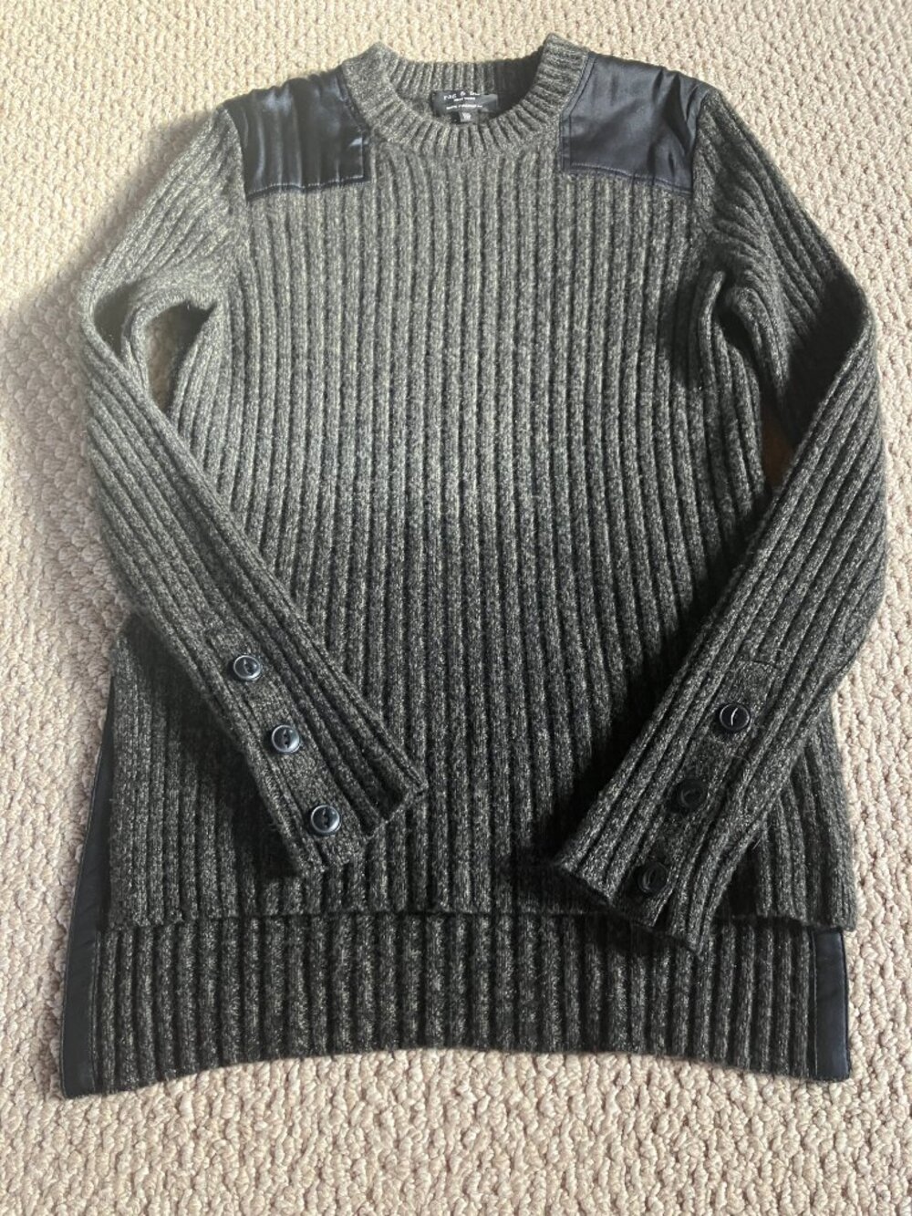 NWOT Rag & Bone Black Grey 100% Cashmere Ribbed Satin Shoulder Sweater XXS
